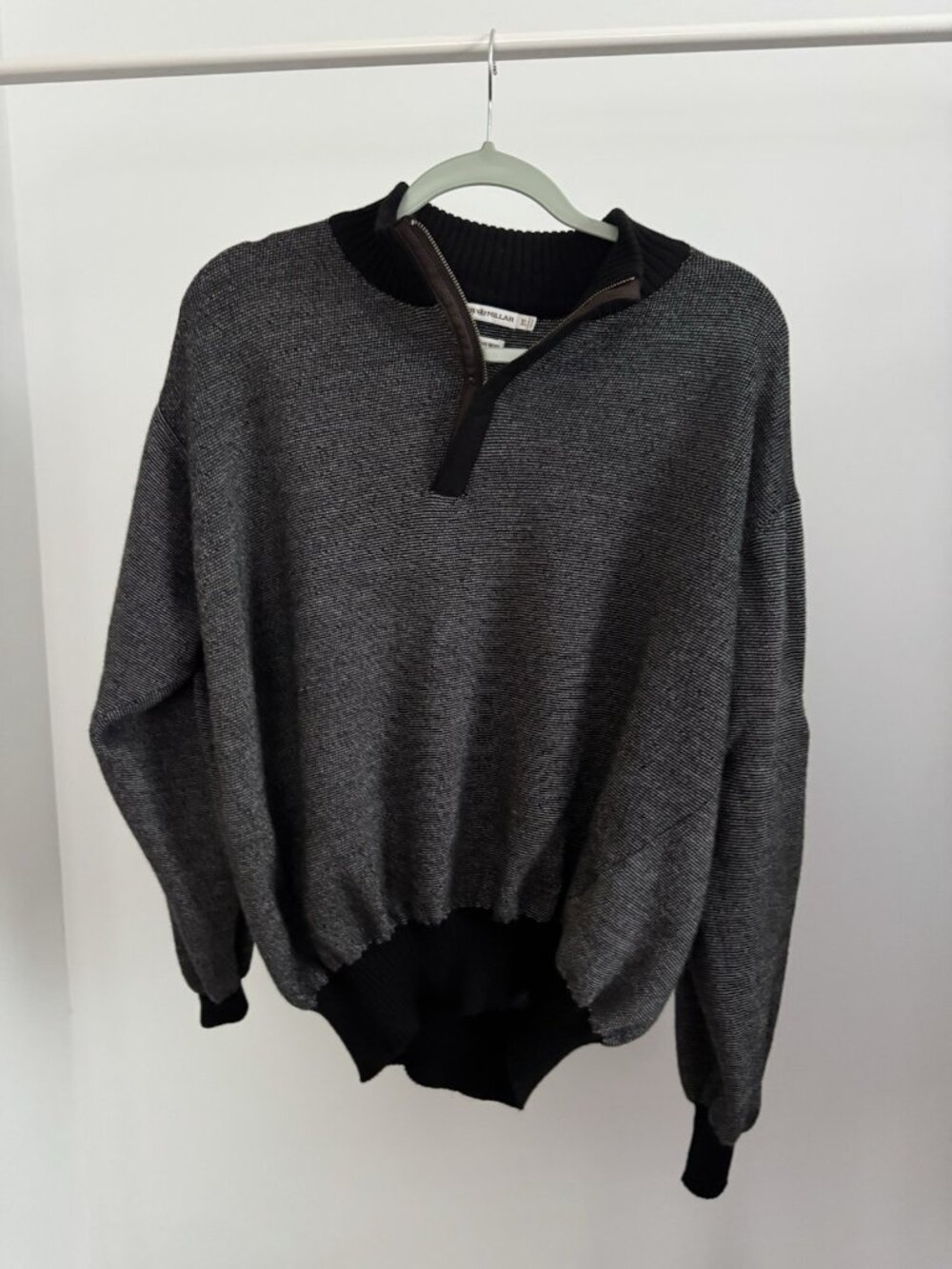 Peter Millar Merino Wool Quarter Zip Sweater Men's XL Gray Black Golf